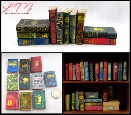 DUSTY OLD BOOKS SET 10 Pc Prop Faux Books in Miniature Playscale 1/6 Scale