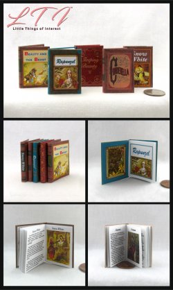 FAIRY PRINCESS BOOKS SET 5 Miniature Playscale Readable Illustrated 1/6 Scale Books Beauty Beast Cinderella Rapunzel Sleeping Beauty Snow White