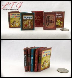 FAIRY PRINCESS BOOKS SET 5 Miniature Playscale Readable Illustrated Book Beauty Beast Cinderella Rapunzel Sleeping Beauty Snow White