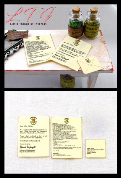 HOGWARTS ACCEPTANCE LETTER Hogwarts School of Witchcraft and Wizardry Miniature Playscale 1/6 Scale