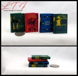 MARK TWAIN BOOKS SET 4 Miniature Playscale Readable Illustrated Books Tom Sawyer Huckleberry Finn Yankee King Arthurs Court Prince Pauper