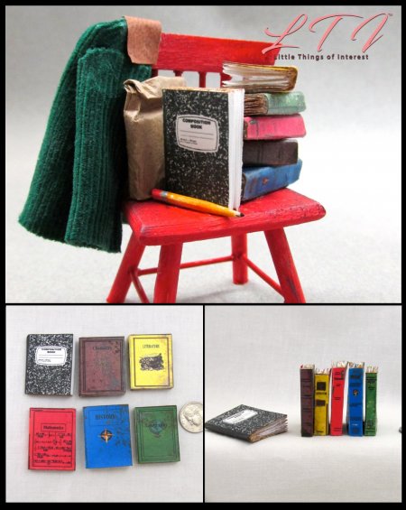 SCHOOL BOOKS Set of 6 Pc Prop Books in Miniature Playscale 1/6 Scale
