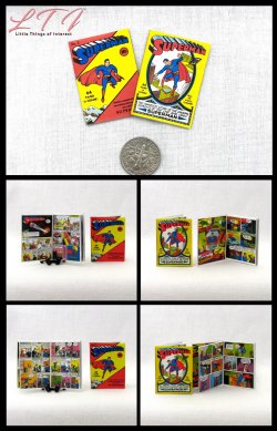 SUPERMAN COMIC BOOK Set of 2 Miniature Playscale Readable Illustrated Comic Books