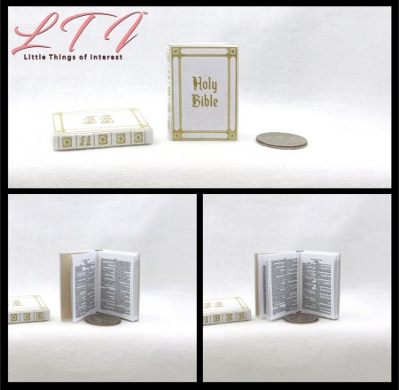 WHITE HOLY BIBLE Miniature Playscale Readable 1/6 Scale Book