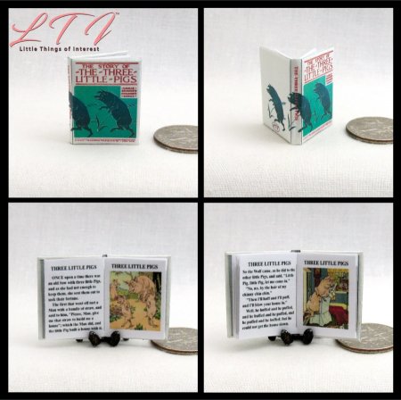 VINTAGE THE THREE LITTLE PIGS Miniature 1/12 Scale Readable Illustrated Book