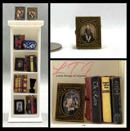 Antique Gold Oval Picture Frame (1) for Miniature 1/12 Scale Bookcase Decor Accessory