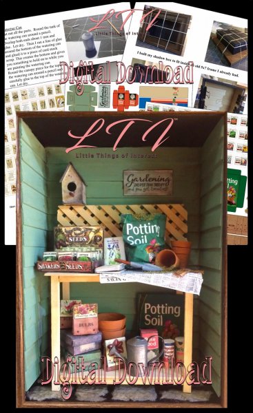 GARDEN WORKTABLE Potting Bench Download in Miniature One Inch Scale Miniature DIY Tutorial Instructions Pdf Printable Bulbs Seeds Birdhouse