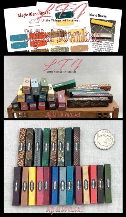 21 Miniature MAGIC WAND BOXES Download Pdf Printable in Miniature One Inch Scale For Magic Witch or Wizard Harry Potter