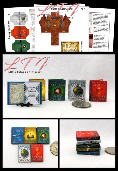 THE GAME OF THRONES BOOK SET Kit with Printed Pdf Instruction Tutorial in Miniature in 1/12 Scale Set 5 Pc Books