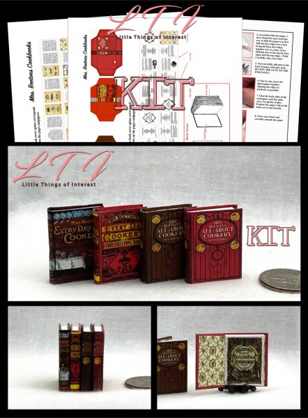 MRS. BEETONS COOKBOOKS SET 4 Pcs Kit Printed Printed PDF and Instruction Tutorial in Miniature 1/12 Scale