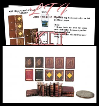 OLD LIBRARY BOOK COVERS Kit 10 Pc Printed Pdf and Instruction Tutorial in Miniature 1/24 Scale