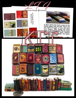 VINTAGE STYLE BOOK COVERS Kit 21 Pc Printed Pdf and Instruction Tutorial in Miniature 1/12 Scale