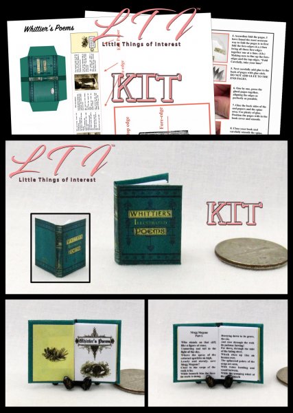 WHITTIERS POEMS Book Kit Printed PDF and Instruction Tutorial in Miniature 1/12 Scale DIY Kit