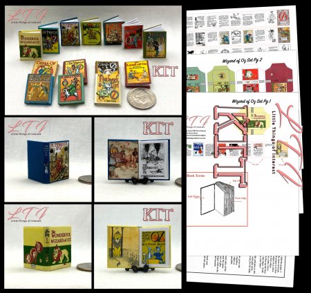 THE WIZARD OF OZ BOOK SET 14 Pc Books Kit Printed Pdf and Instruction Tutorial in Miniature 1/12 Scale DIY Kit