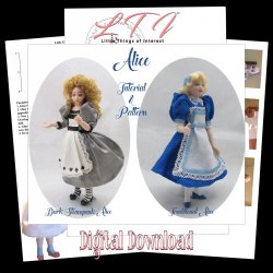 ALICE IN WONDERLAND Digital Download Pdf Instructions and Pattern to Dress a One Inch Scale Doll DIY (Intermediate)
