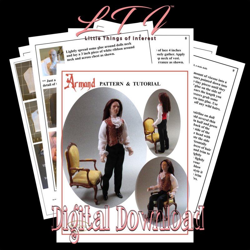 ARMAND Digital Download PDF Tutorial and Pattern One Inch Scale Doll Outfit DIY Clothes and Hair Download (Intermediate) - Click Image to Close