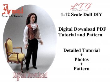 ARMAND Digital Download PDF Tutorial and Pattern One Inch Scale Doll Outfit DIY Clothes and Hair Download (Intermediate)