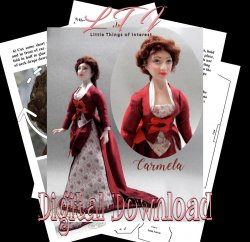 CAMELA Digital Download PDF Tutorial and Pattern One Inch Scale Doll Outfit DIY 1880 Day Dress and Hair Download (Experienced)
