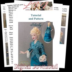 FELICITY Miniature One Inch Scale Lady Doll PDF Tutorials Patterns 1880 Dinner Dress and Hair Download (Intermediate)