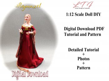 RAPUNZEL Digital Download PDF Tutorial and Pattern One Inch Scale Doll Medieval Ladies Dress DIY Download (Intermediate)
