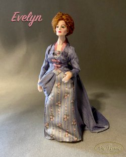 EVELYN Miniature One Inch Scale Doll Dollhouse Woman In Dinner Dress 1880 House of Worth Silk Dress