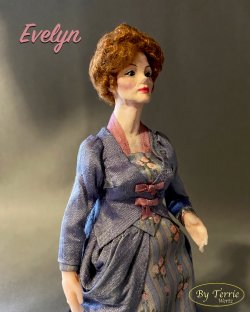 EVELYN Miniature One Inch Scale Doll Dollhouse Woman In Dinner Dress 1880 House of Worth Silk Dress