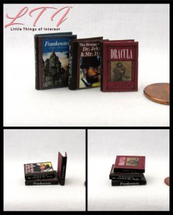 CLASSIC HORROR NOVELS 3 Miniature One Inch Scale Readable Illustrated Books Dracula Frankenstein Dr Jekyll Myr Hyde