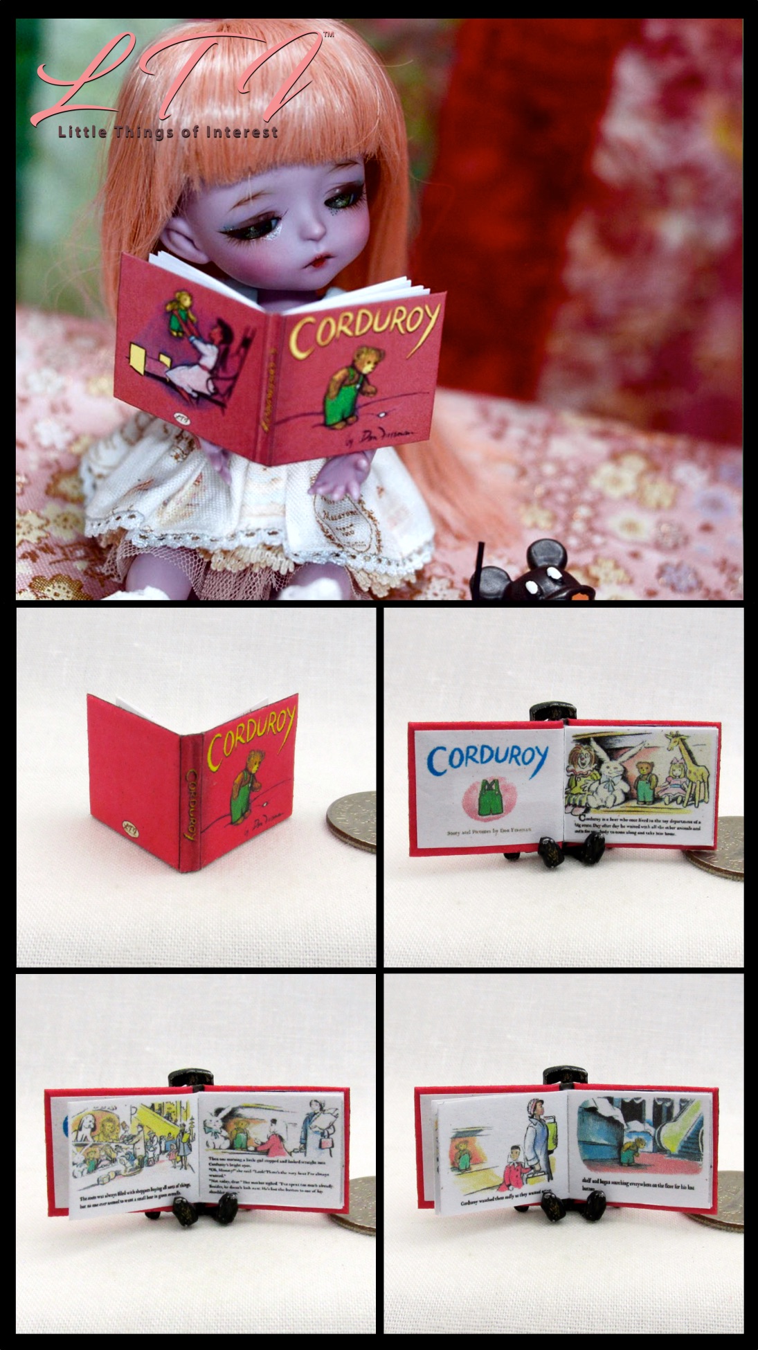 Raggedy Ann & Andy Stories – 2 Pc 1:12 Scale Readable Illustrated Miniature Books, Handmade