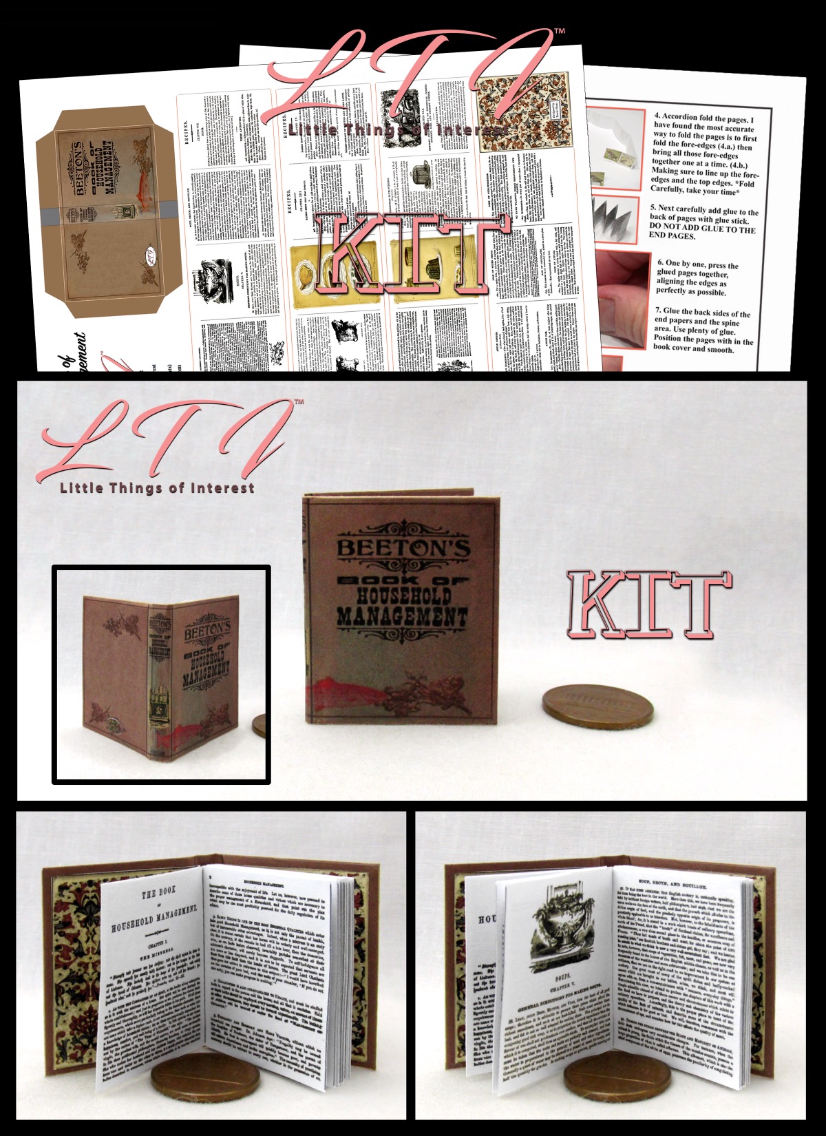 BEETONS BOOK OF HOUSEHOLD MANAGEMENT Book Kit Printed Pdf and Instruction Tutorial in Miniature Playscale 1/6 Scale - Click Image to Close